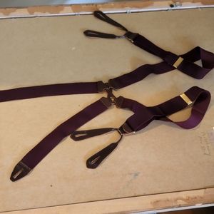 💟 Vintage PARIS Brand Figure 8 Suspenders Button Tab Marroon & Brown Leather